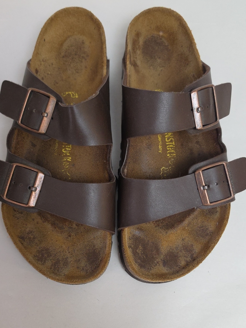 Birkenstock Brown Double-Buckle Slide Sandals Mens Sz 9 Womens Sz 11